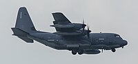 A US Air Force MC-130J Commando II, tail number 10-5714, on final approach at Kadena Air Base in Okinawa, Japan. It is assigned to the 1st Special Operations Squadron at Kadena AB.