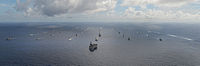 Forty-two ships & submarines from 15 nations steam in close formation during RIMPAC 2014