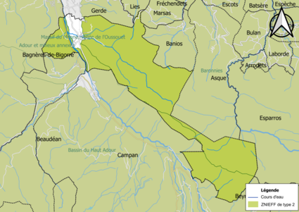 Carte des ZNIEFF de type 2 sur la commune.