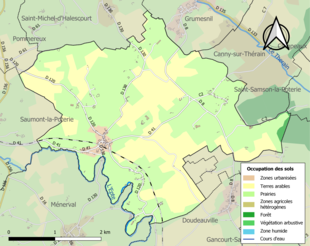 Barevná mapa znázorňující využití půdy.