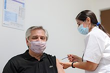 Argentinian president Alberto Fernandez receiving the Sputnik V vaccine on 21 January 2021. Alberto Fernandez recibio la primera dosis de la vacuna Sputnik V.jpg
