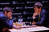 Alexander Grischtschuk (li.) und Sergei Karjakin, Kandidatenturnier Berlin 2018, 10. Runde.jpg