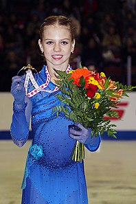 Alexandra Trusova currently holds the second highest women's free skating score. Alexandra Trusova at the Canada Grand Prix 2019 32.jpg