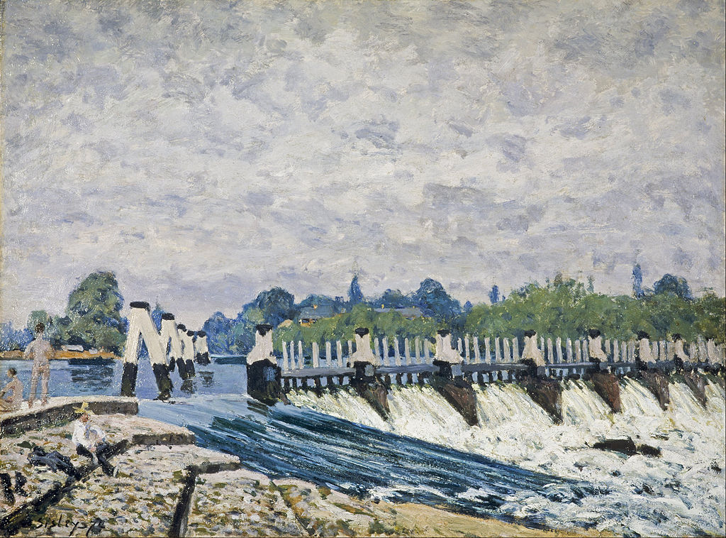 "Molesey Weir, Hampton Court" (1874) Toile d'Alfred Sisley à la National Gallery of Scotland à Edimbourg.