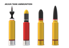 Arjun Tank ammunition, from left to right: APFSDS—designated locally as FSAPDS, HESH, TB, and PCB rounds