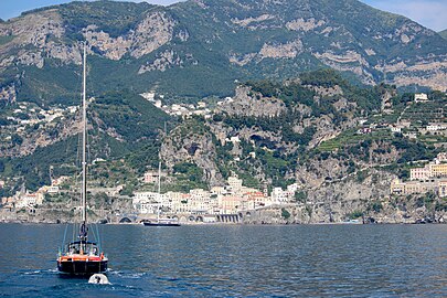 a view up to nearby Pogerola (upper village in Amalfi) and Ravello, Monti Lattari mountains