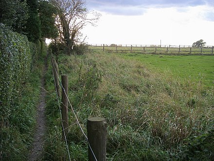 Aylesbury Ring footpath squeezes up between the hedge and fields heading away from Chalkshire Road, 2008