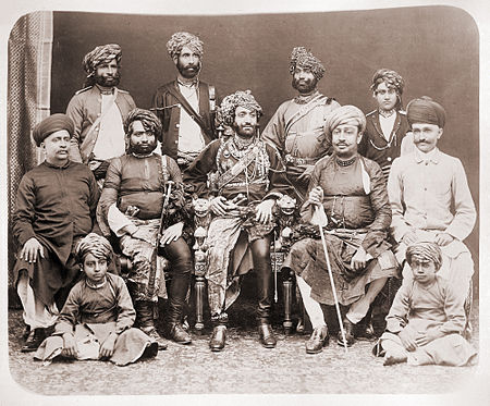 Bahadur Khanji III, Nawab of Junagadh, and state officials, 1880s.jpg