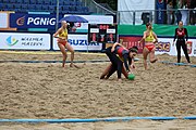 Deutsch: Beachhandball Europameisterschaften 2019 (Beach handball Euro); Tag 5: 6. Juli 2019 – Frauen, Platzierungsspiel für die Ränge 9–12, Deutschland-Polen 2:1 (22:23, 19:16, 7:6) English: Beach handball Euro; Day 5: 6 July 2019 – Placement Match/Cross Match for rank 9–12 Women – Germany-Poland 2:1 (22:23, 19:16, 7:6)