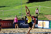 Deutsch: Beachhandball Europameisterschaften 2019 (Beach handball Euro); Tag 1: 2. Juli 2019 – Männer, Vorrunde Gruppe A, Deutschland-Norwegen 2:0 (22:14, 22:20) English: Beach handball Euro; Day 1: 2 July 2019 – Men Preliminary Round Group A – Germany-Norway 2:0 (22:14, 22:20)