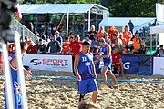 Deutsch: Beachhandball Europameisterschaften 2019 (Beach handball Euro); Tag 4: 5. Juli 2019 – Männer, Viertelfinale, Ungarn-Deutschland 2:1 (23:16, 11:23, 9:6) English: Beach handball Euro; Day 4: 5 July 2019 – Quarter Final Men – Hungary-Germany 2:1 (23:16, 11:23, 9:6)