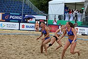 Deutsch: Beachhandball Europameisterschaften 2019 (Beach handball Euro); Tag 5: 6. Juli 2019 – Frauen, Halbfinale, Ungarn-Niederlande 2:0 (19:16, 15:12) English: Beach handball Euro; Day 5: 6 July 2019 – Semifinal Women – Hungary-Netherlands 2:0 (19:16, 15:12)