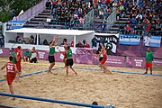 Deutsch: Beachhandball bei den Olympischen Jugendspielen 2018; Tag 5, 10. November 2018; Jungen, Hauptrunde - Ungarn-Portugal 0:2 English: Beach handball at the 2018 Summer Youth Olympics at 11 October 2018 – Boys Main Round – Hungary-Portugal 0:2