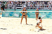 Deutsch: Beachvolleyball bei den Olympischen Jugendspielen 2018; Tag 9, 15. Oktober 2018; Mädchen, Viertelfinale: USA-Spanien 2–1 (21–19/17–21/15–9) English: Beach volleyball at the 2018 Summer Youth Olympics at 15 October 2018 – Girls Quarterfinals: USA-Spain 2–1 (21–19/17–21/15–9)