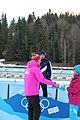 Deutsch: Biathlon bei den Olympischen Winter-Jugendspielen 2020 in Lausanne; Tag 2, 11. Januar 2020; Einzel männlich; Maskottchen-Zeremonie mit den Medaillisten Oleg Domichek (Russland, Gold), Lukas Haslinger (Österreich, Silber) und Mathieu Garcia (Frankreich, Bronze) sowie dem Athlete Role Model Henrik L'Abée-Lund (Norwegen) English: Biathlonl at the 2020 Winter Youth Olympics in Lausanne at 11 January 2020 – Individual men; Mascot ceremony with medailists Oleg Domichek (Russia, Gold), Lukas Haslinger (Austria, Silver) und Mathieu Garcia (France, Bronze) and Athlete Role Model Henrik L'Abée-Lund (Norway)