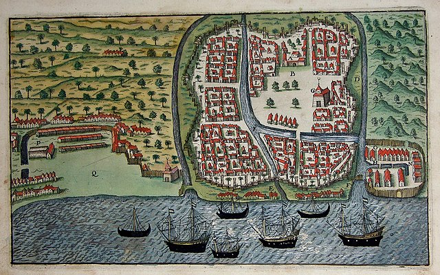 Bird's-eye view of the town of Banten in 1599