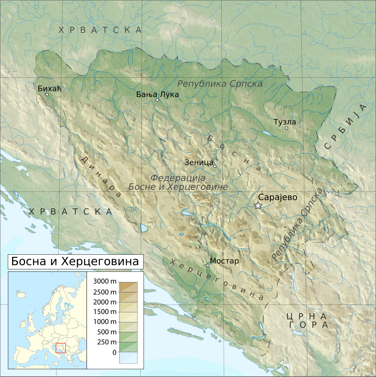 planine u bosni i hercegovini karta Geografija Bosne I Hercegovine Wikipedia planine u bosni i hercegovini karta