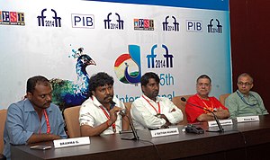 Bramma G., Shri J. Satish Kumar and the Director of “AN AMERICAN IN MADRAS” (Non-Feature), Shri Karan Bali at a press conference, at the 45th International Film Festival of India (IFFI-2014), in Panaji, Goa.jpg