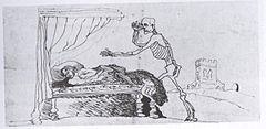 Karikatuer fan en troch Branwell (1847), wachtsjend op de dea.