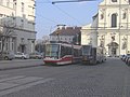 English: Tram track in Joštova street, Škoda 03T and Tatra K2R trams Čeština: Tramvajová trať v Joštově ulici, tramvaje Škoda 03T a Tatra K2R