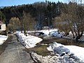 Čeština: Brod pro vozy přes Jevanský potok zatopený tajícím sněhem, Stříbrné Skalici, okres Praha-východ. English: Flooded ford on Jevanský Stream in Stříbrná Skalice village, Prague-East Region, Czech Republic. Camera location 49° 53′ 44.14″ N, 14° 50′ 37.2″ E    View all coordinates using: OpenStreetMap