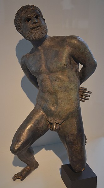 File:Bronze statuette of a captive Gaul awaiting his death sentence, last quarter of 1st century BC, found during excavations in the Rhone River, Musée de l'Arles antique, Arles, France (16194259975).jpg