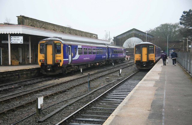 A Class 156 and a Class 150/2 unit at Buxton station
