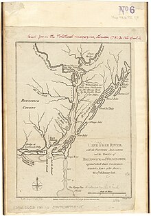 1781 map of the Cape Fear Region. The Federal Point Peninsula is just about the New Inlet on the map. Cape Fear River... (2675106038).jpg
