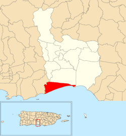 Location of Capitanejo within the municipality of Juana Díaz shown in red