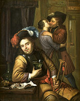 Attributed to Carel de Moor (II). Soldatenscène 1680-1738. oil on panelmedium QS:P186,Q296955;P186,Q106857709,P518,Q861259. 30.5 × 24.5 cm (12 × 9.6 in). Amsterdam, Rijksmuseum Amsterdam.
