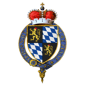 Das vom Strumpfband umschlossene Wappen Johann Kasimirs von Pfalz-Simmern