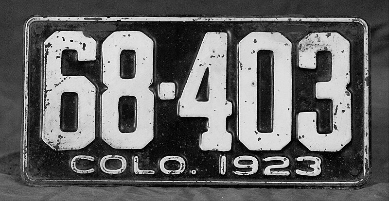 File:Colorado 1923 license plate - Number 68-403.jpg