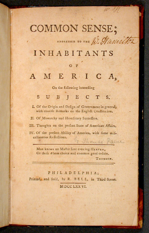 Thomas Paine's pamphlet Common Sense, published in January 1776