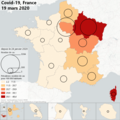 Carte représentant le nombre de cas et la prévalence de la Covid-19 en France (avec Màj)