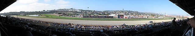 Panoramic view of the Del Mar Racetrack from the grandstand