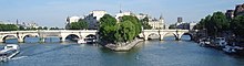 The Seine becomes a single channel at the west end of the Ile de la Cite in Paris. The Pont Neuf can be seen. DSC00679 Ile de la Cite.JPG