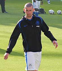 David Jones warming up, Wigan Athletic v Bolton Wanderers, October 15, 2011.jpg