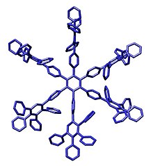 Crystal structure of a first-generation polyphenylene dendrimer reported by Mullen et al Dendrimer ChemEurJ 2002 3858.jpg