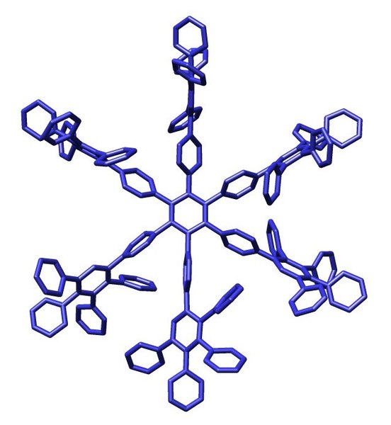 Structure of an example polyphenylene dendrimer macromolecule.