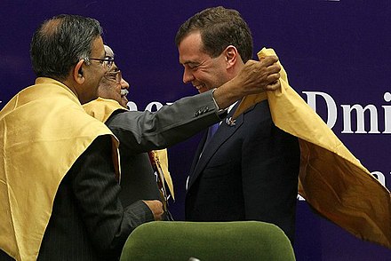 37th Prime Minister of Russia Dmitry Medvedev being awarded honorary doctorate degree by JNU, 2012.