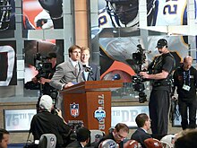 Brees announcing the Saints' draft pick at the 2010 NFL Draft Drew Brees announces the Saints' draft pick at the NFL 2010 Draft.jpg