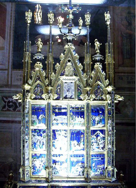 Eucharistic miracle of Bolsena in a reliquary made by Ugolino di Vieri