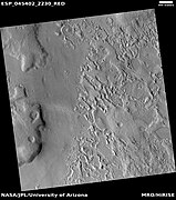 Wide view showing ribbed terrain and brain terrain, as seen by HiRISE under HiWish program