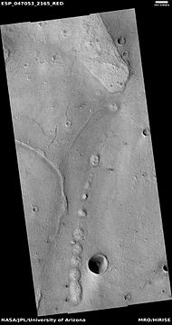 Line of possible mud volcanoes, as seen by HiRISE under HiWish program