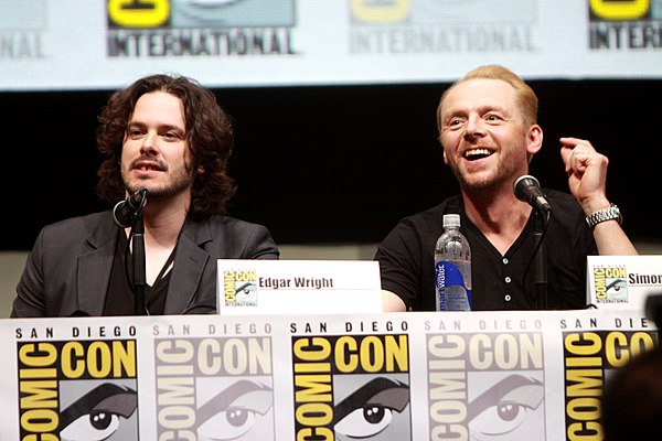 Shaun of the Dead writers Edgar Wright (left) and Simon Pegg (right) at the 2013 San Diego Comic-Con