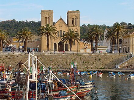The old fishing harbor at El Kala facing the decommissioned Saint Cyprien Church