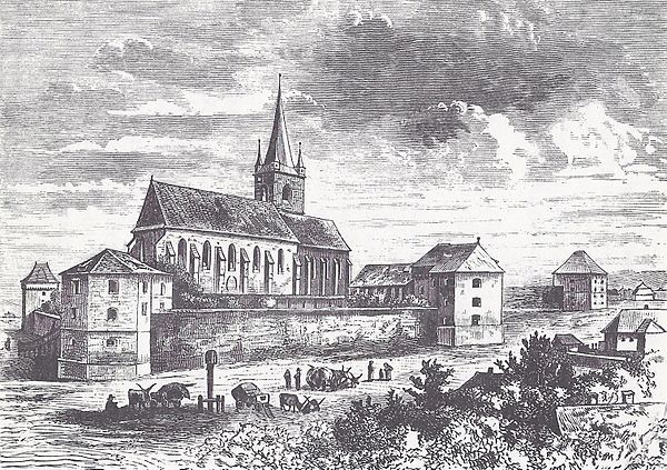 1860 engraving depicting the Reformed Church within the Citadel