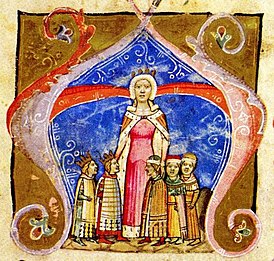 Puolan Elisabet poikiensa kanssa.  1300-luvulla
