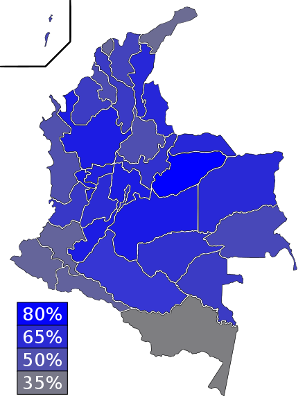 Uribe Favorable results by department Eleccion presidencial de Colombia 2006.svg