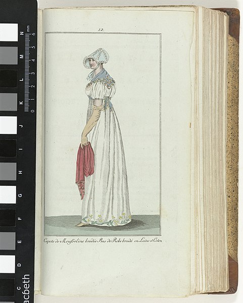 File:Elegantia, of tijdschrift van mode, luxe en smaak voor dames, Mei 1807, No. 12 Capote de Mousseline.., BI-1894-3732A-12.jpg